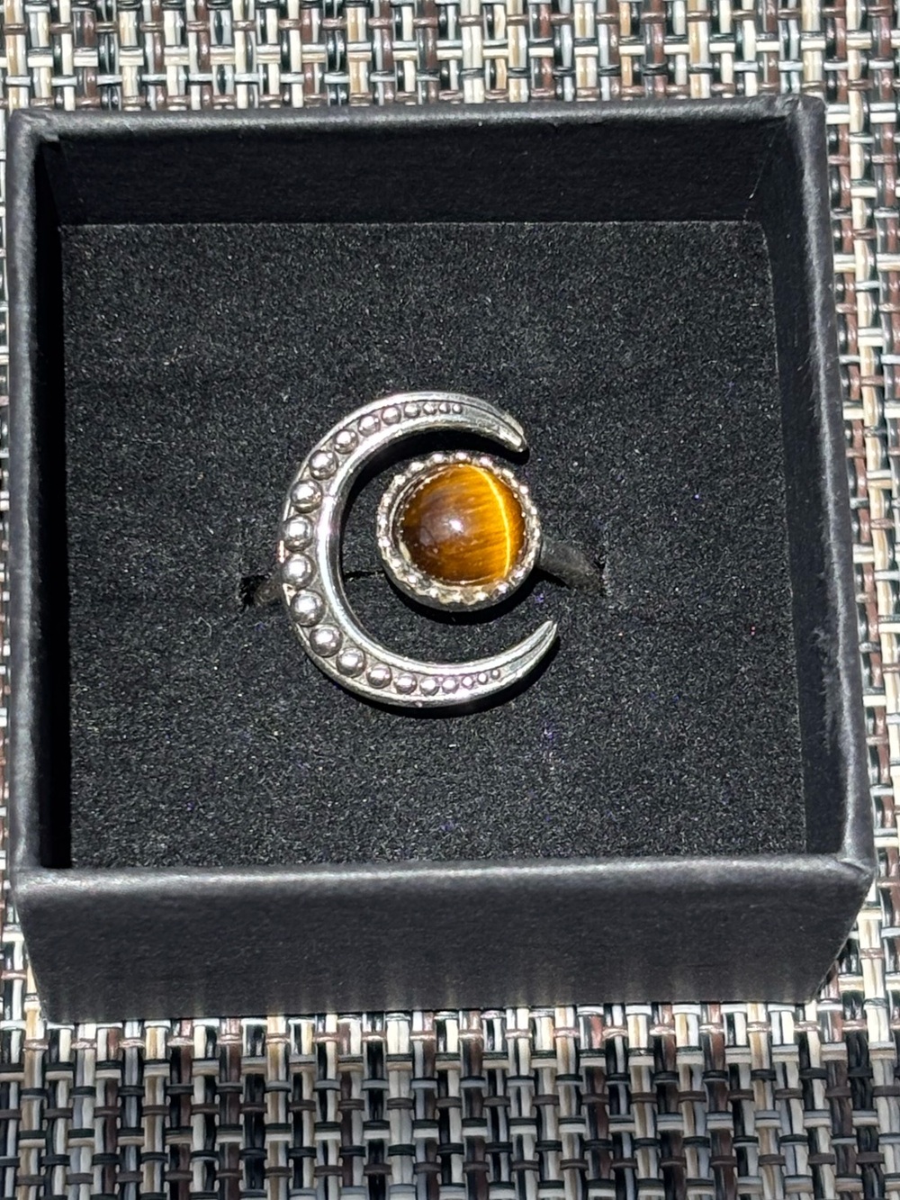 Sterling Silver Tiger's Eye Crescent Moon Ring -  Size 7